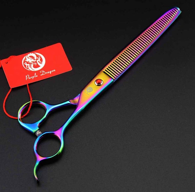 Purple Dragon 8.0" Titanium Multicolor Professional Pet Grooming Scissors Set,Straight & Thinning & Curved Scissors Shear with Bag for Dog Cat Grooming - Image 4
